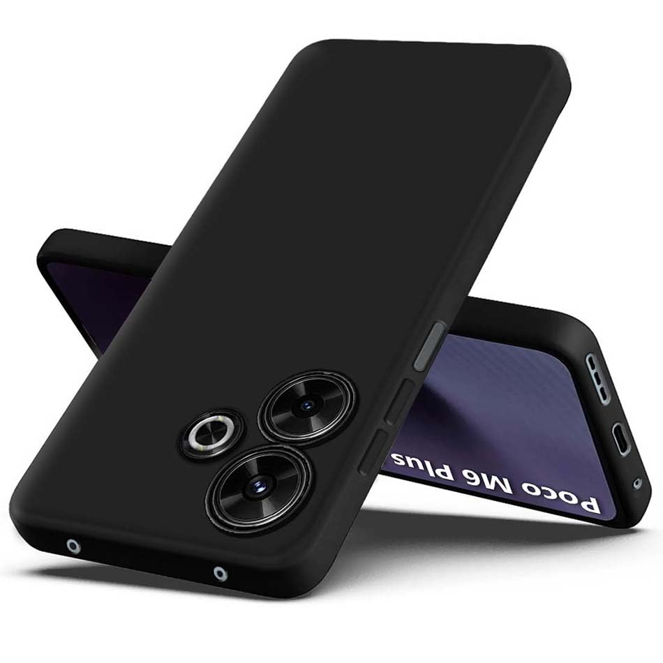 Fashionury Back Cover for Poco M6 Plus 5G / Redmi 13 5G / 4G | Camera Bump Protection | Matte Soft Silicon Flexible | All Side Shock Proof Rubberised Back Case (Black)