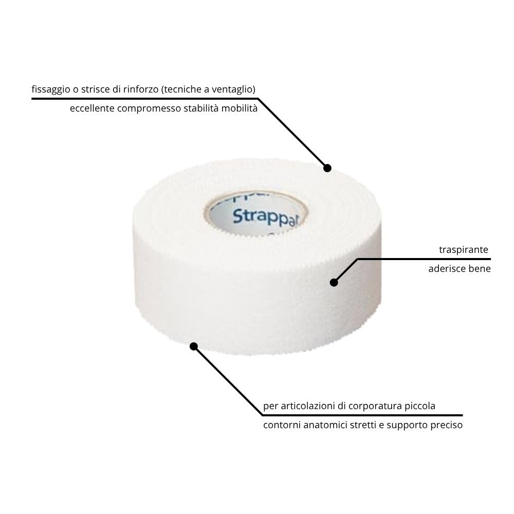 Strappal nastro taping sportivo anelastico professionale tape zigrinato all’ossido di zinco per bendaggi funzionali, stabilizzazione articolare, fisioterapia e sport | latex free | 2,5 cm x10 m 12 pz