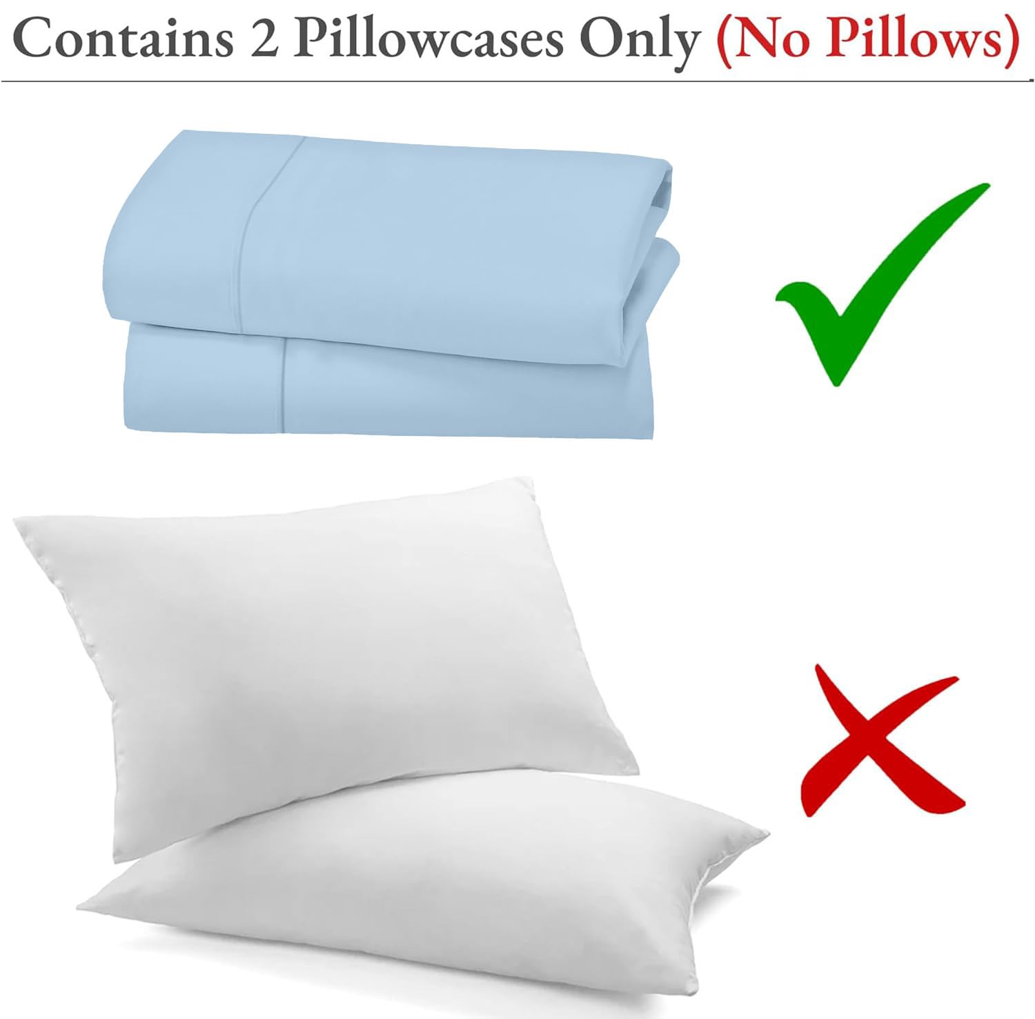SKY BEDDINGS King Pillowcases Set of 2, 600TC Cotton Sateen, Light Blue 2