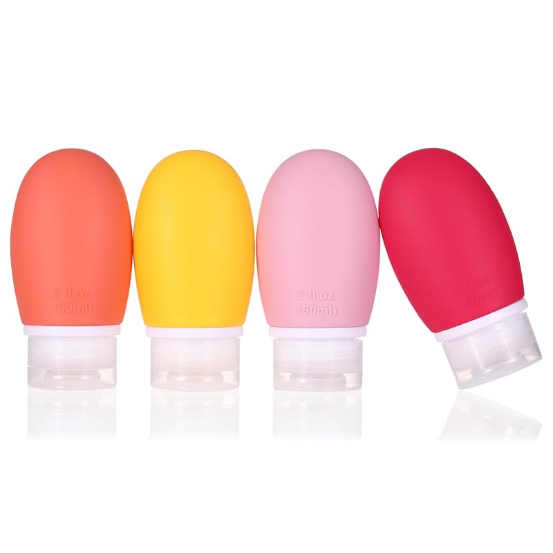 Frascos de silicone recarregáveis LIYUABU para viagem, 4 unidades, 60 mL, Rose