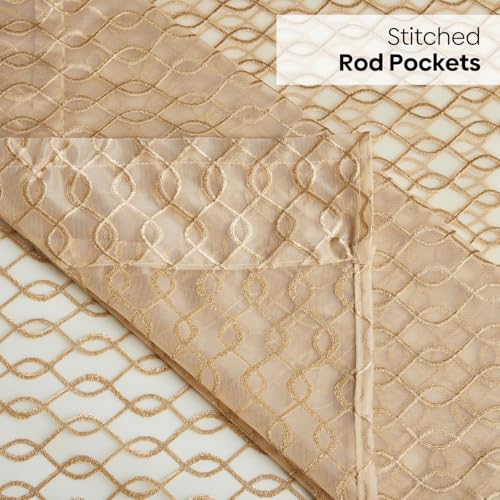 Image of haus & kinder Jacquard Sheer Window Curtains 5 Feet Long Pack of 2 Window Curtains, 5 Feet Curtains for Window, (Abstract Geometric Design, Sandstone Weave, 114x152cm)