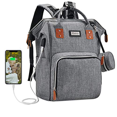Beikeren Baby Diaper Bag Backpack for Women with Changing Pad Travel Baby Care Bag and Multifunctional Waterproof Carrying Baby Bag with Insulated Pockets and Large Baby Bottle Backpack Grey