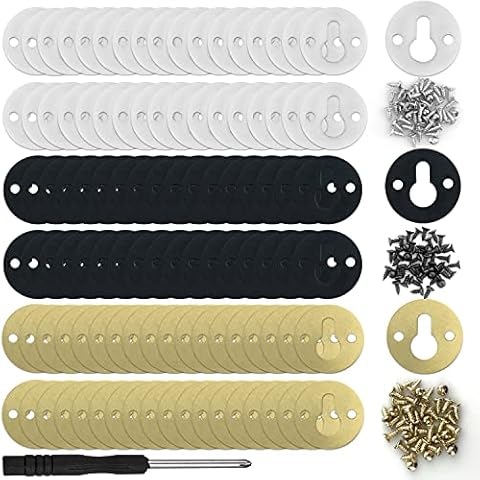 105pcs Round Keyhole Shelf Brackets Hangers 25mm Dia Round Shape Keyhole Brackets Hangers Metal with 3mm Thread Screws and a Screwdriver Cover