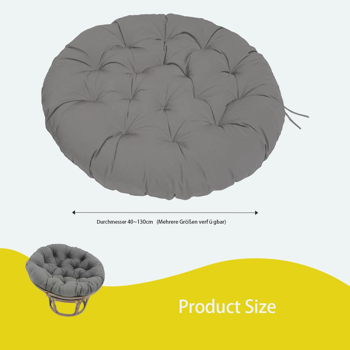 Cuscino per Sedia Rotondo Spesso, Cuscino Impermeabile per Sedia A Forma di Uovo, Cuscino per Sedia A Dondolo Spesso per Giardino, Balcone E Soggiorno,Cachi,70×70