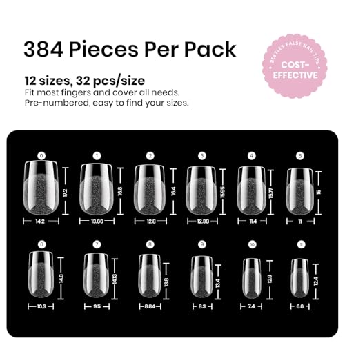 Image of Beetles Gel Nail Tips Etch-X- Square Extra Short, 384pcs 12 Sizes | Pre-Etched Half Matte Full Cover Soft Gel Nail Tips, Press on False Nail Extension Acrylic Fake Nails, Easy DIY Salon Art
