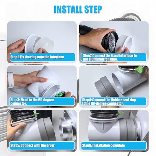 Image of Upgrade Dryer Vent Hose for Tight Space, 90 Degree Elbow Connector | Tool-free indoor dryer vent kit with silicone adapter, clamps, dryer vent, Easy 10-min install for tight laundry spaces.