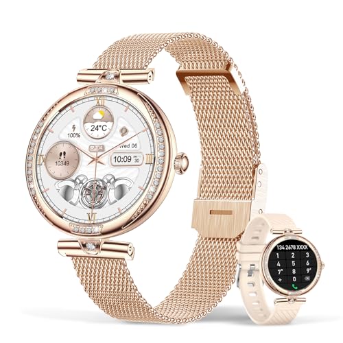 Smartwatch Chiamate 1.19 HD Smart Watch logio con Cardiofrequenzimetro SpO2 Sonno Fisiologia Femminile IP68 Messaggi 100 modalità Sportive iOS Android Regalo donna bluetooth rosa oro