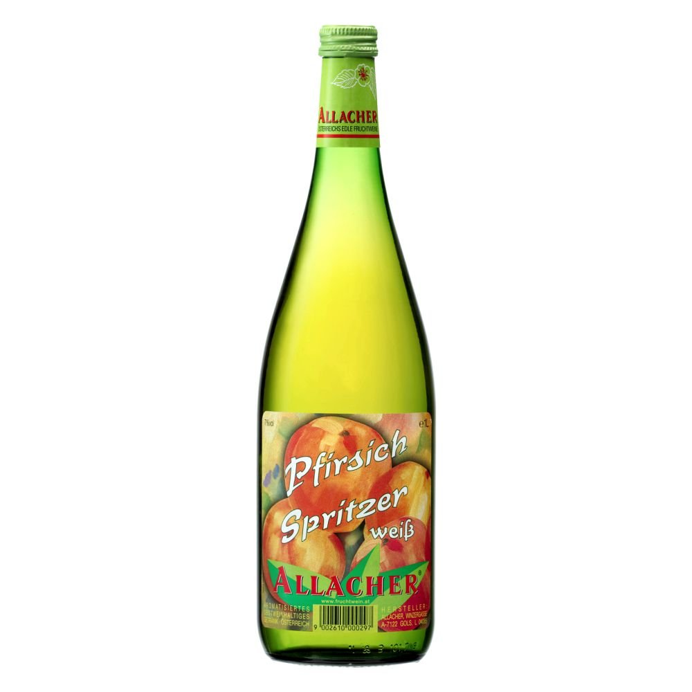 ALLACHER Pfirsichspritzer weiß - Fruchtweinschorle trinkfertig 7% vol. - Pfirsichbowle - Fruchtspritzer - kohlensäurehaltiges alkoholisches Erfrischungsgetränk (12 x 1L)