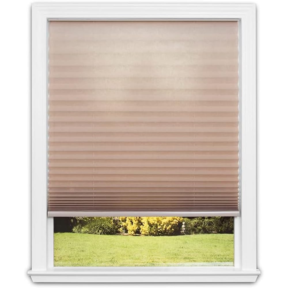 Redi Shade No Tools Easy Lift Trim-at-Home Cordless Pleated Light Filtering Fabric Shade Natural, 30" W x 64" L, (Fits windows 19"- 30")