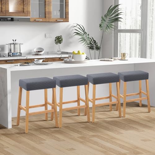 Image of YISUN Stool Covers Rectangle - 4 Pack Stretch Waterproof Saddle Seat Cover Counter Bar Stools Bar Chairs Covers Kitchen Island Chairs Cushion Protector