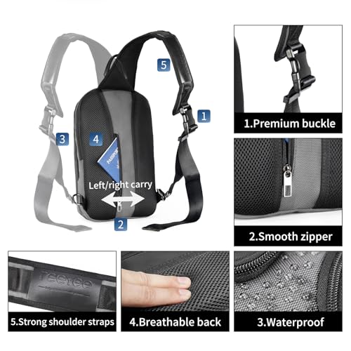Image of reeyee Sling Crossbody Bag Men, Travel Hiking Shoulder Chest Bag Backpack | Anti-Theft Combination Lock,Fits 11 inch Tablet,Waterproof,Durable Fabric,Multi-compartment storage,Breathable back pad