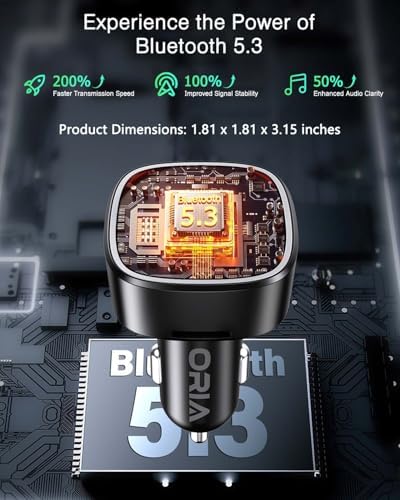 ORIA Bluetooth FM Transmitter Auto, Bluetooth 5.3 Adapter für Auto Radio, Rauschunterdrückung...