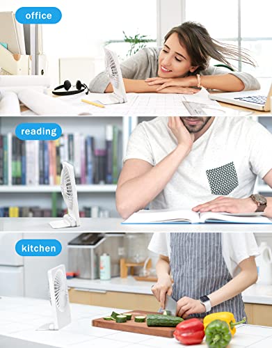 Zuvas Desk Fan Battery Operated , Rechargeable 180°Tilt Folding Personal Ultra Quiet Small Portable Fan 3 Speed Adjustable Strong Wind Usb Fan For Office Bedroom Home Desktop Camping (White) #TOP6