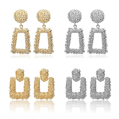 KWHY Statement Drop Earrings Large Metal Crystal Geometric Dangle Earrings Silver/Gold for Women Girls