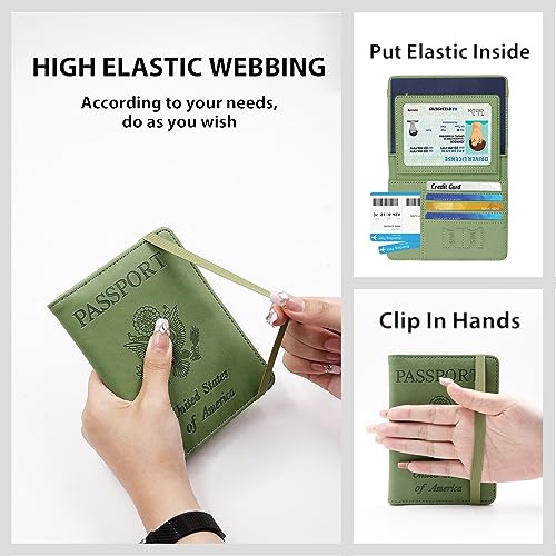 Image of Melsbrinna RFID Passport Holder for Travel, Unisex Adults, Green, Faux Leather, Travel Wallet, RFID Protected
