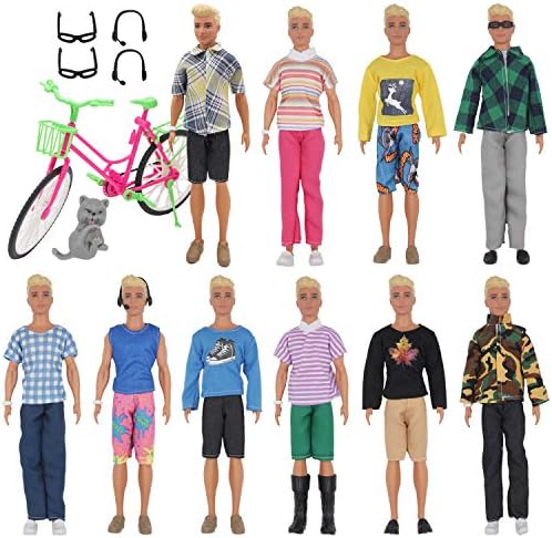 EuTengHao 26Pcs Doll Clothes and Accessories for 12 Inch Boy Dolls Include 20 Different Wear Clothes Shirt Jeans Set for 12'' Boy Doll Glasses Earphones Cat and Big Bike for 30cm Boy Doll
