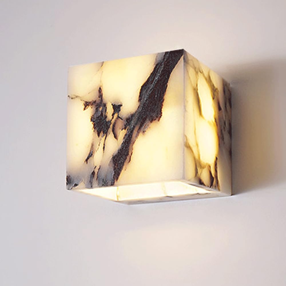 Alabaster Wall Sconce Modern Spanish Natural Marble Sconce Lighting Fixture Bathroom Vanity Lights Indoor Hardwired LED Wall Lights 3000K Alabaster Marble Wall Lamp For Bedroom Living Room Staircases