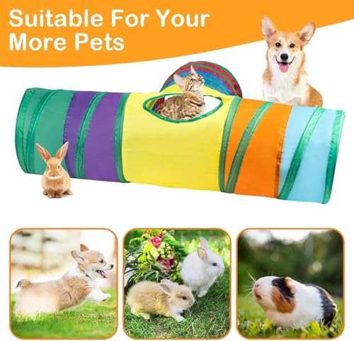 Image of GUSTYLE Cat Tunnel Toy Way, Collapsible Pet Play Tunnel Tube with Storage Bag for Cats, Puppy, Rabbits, Guinea Pig, Indoor and Outdoor Use (3 Way Rainbow)