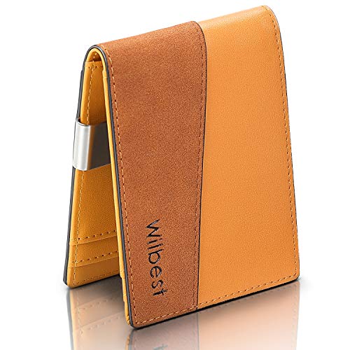Portefeuille Homme avec Pince à Billets, 7 Rangements pour Cartes, 1 Poche Monnaie Zippée, Wilbest® Mince Porte-Monnaie avec Clip en Métal, Porte-Carte de Crédit Sécurisé - RFID Blocage, Cadeau Hommes