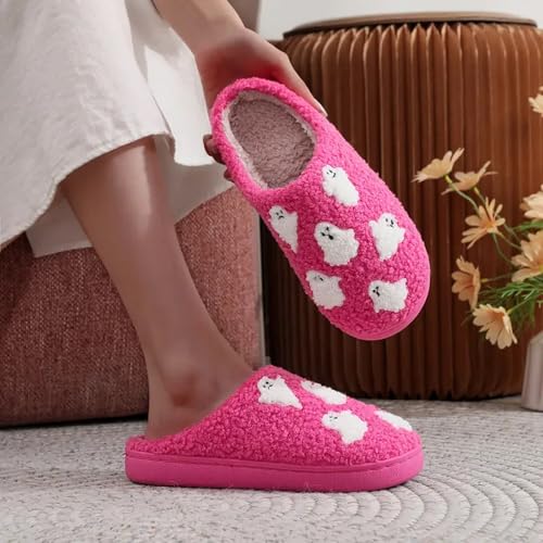 Halloween Slippers for Women Men Retro Memory Foam Plush Fluffy Warm Fuzzy Slippers Holiday Slip-on Indoor Outdoor House Shoes2