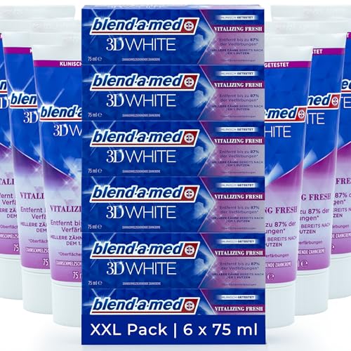 6x Blend-a-med 3D White Vitalizing Fresh 75ml XL Pack 3in1 Zahnschmelz schonende Zahncreme Anti Verfärbungen