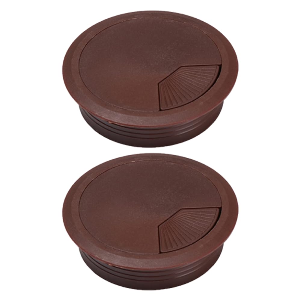 60MM Plastic Desk Grommet, Desktop Cable Hole Cover Round Wire Grommets for Office, Computer Desk, Home (Pack of 2, ​Dark Brown)