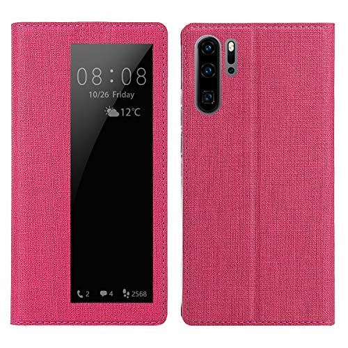 Simicoo Huawei P30 Pro Flip Leather Wallet Case Holster Stand Magnetic View Window Sleep Wake Up Smart Cover Silicone TPU Shockproof Case for Huawei P30 Pro (Red, P30 Pro)