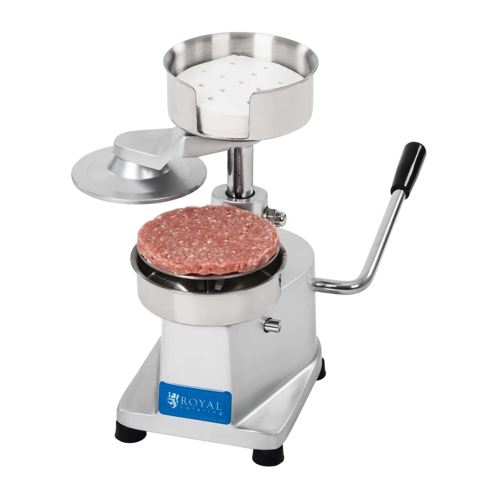 Royal Catering Pressa per Hamburger Professionale Stampo per Hamburger RCHM-130 (Diametro: 13 cm, Acciaio Inox, incl. 500 Fogli Separatori)