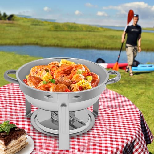 HuKaiL 5L Edelstahl Warmhaltebehälter, Rund Speisewärmer Chafing Dish mit Stützfüße und Topflappen, Warmhaltegerät Buffetwärmer für Cafeterias, Hotel, Schulkantinen, Bankette, 34*34*22.5cm, Silber – Bild 3