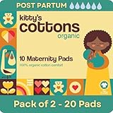 Kitty’s Cottons Organic Maternity Pads with Wings | Pack of 2 x 10 Count | Postpartum Pads | Heavy Absorbent, Soft & Breathable | Fragrance-Free, Chlorine-Free