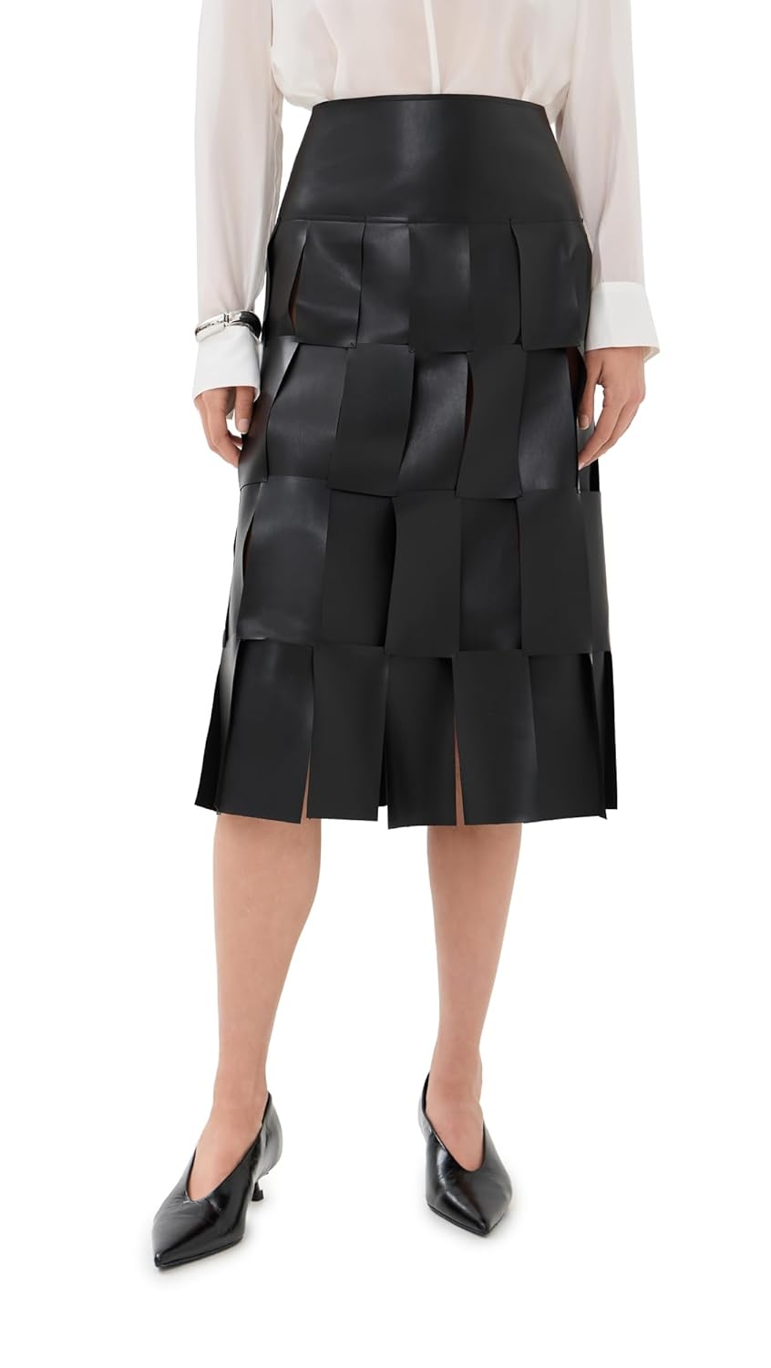 A W A K E MODE Womens Faux Leather Midi Multi Rectangle Skirt