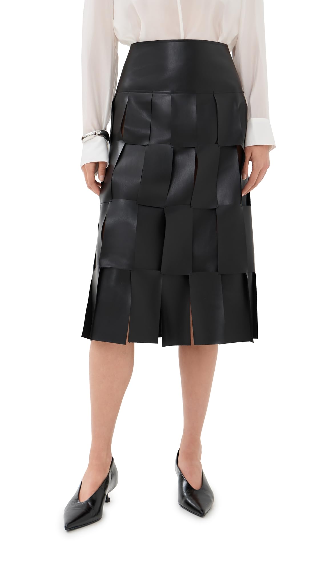 A W A K E MODE Womens Faux Leather Midi Multi Rectangle Skirt