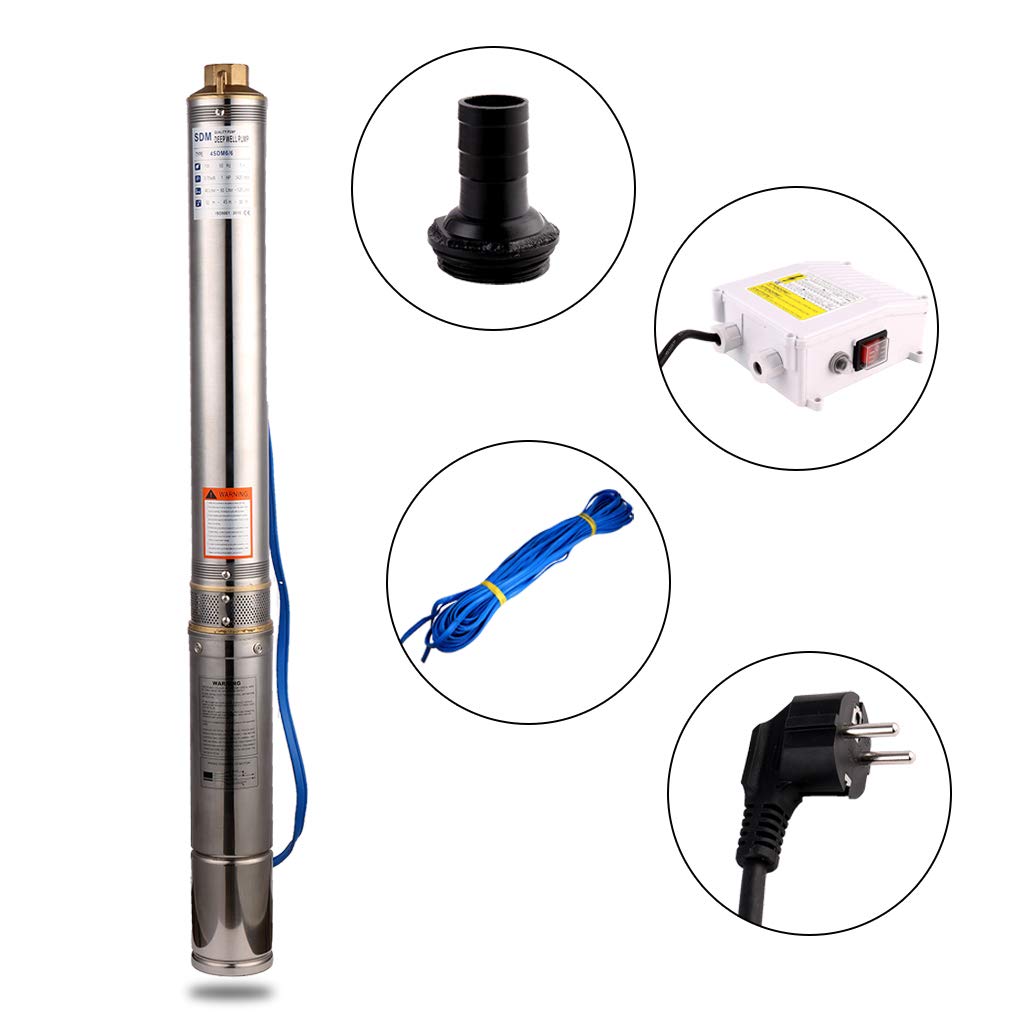 Pompe Immersione per Pozzi Profondi 370W Immersione Pompa Acqua Sommergibile 0.5HP 6800L/H per Uso Industriale e Agricolo,Elettrica Pompa da Giardino Inox