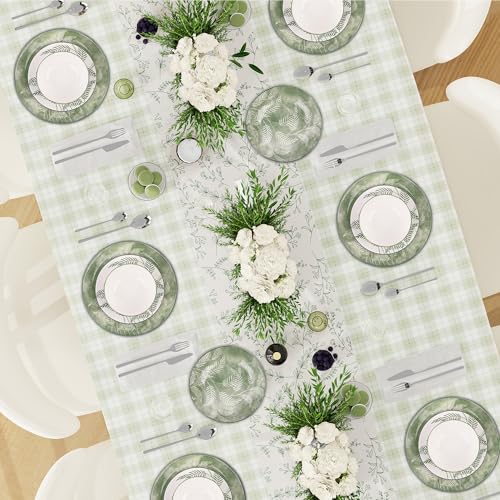 Porcelain Dinnerware Sets for 4, 16 Pieces Sage Green White Floral Plates and Bowls Set, Spring Summer Leaves Dishes Set, Microwave and Dishwasher Safe Ceramic Dinner Set with Pasta Bowls