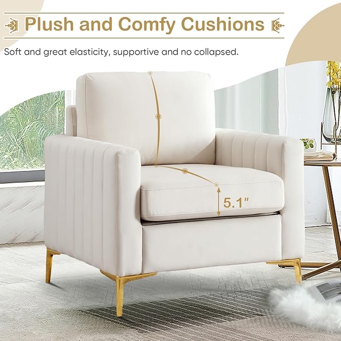 Image of Modern Armchair Single Sofa Chair for Small Armchair | Wingback Chair | High Back Wing Chair | Single Seater Chair for Living RoomSet of 2 Chairs (Beige A)