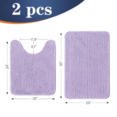 Image of OLANLY Bathroom Rugs Sets 2 Piece, Soft Absorbent Chenille Bath Mats and U-Shaped Contour Toilet Mat Area Rug Set, Machine Washable Bath Carpet, Home Decor Accessories(30 inchx20 inch+24 inchx20 inch, Lavender)