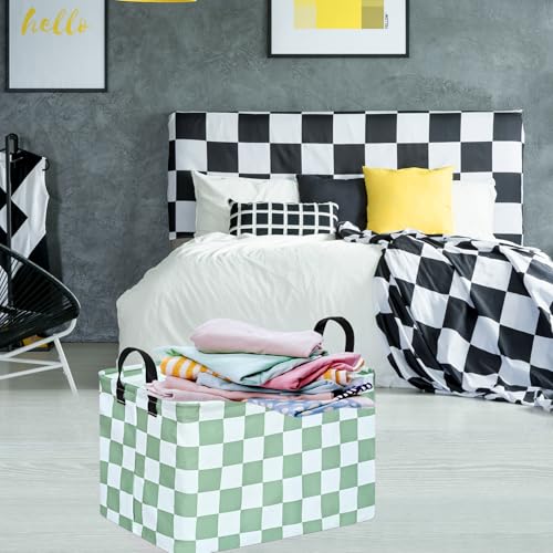 Image of MAIZMZ Sage Checkered Storage Basket Baby Toys Organizer Bins Decorative Gifts Bakset Waterproof Nursery Hamper Women Storage Cube Kids Laundry Basket for Home /Dorm /Kitchen /Pet /Office /Closet /Shelf /