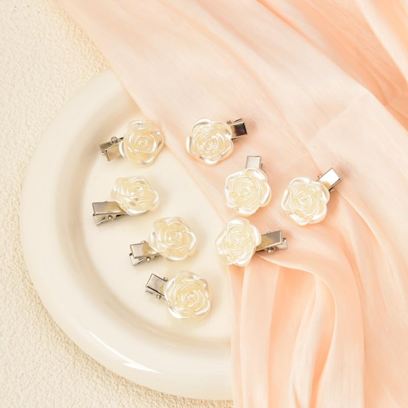Miniatura 3 de Mini pinzas para el pelo de flores, pasadores de pelo de flores pequeñas para mujer, pinzas para el pelo de rosa blanca con pico de pato, accesorios