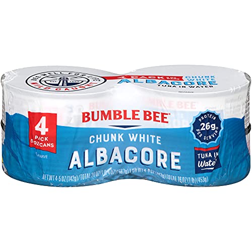 Bumble Bee Chunk White Albacore Tuna in Water, 5 oz Cans (Pack of 4) - Wild Caught Tuna - 20g Protein per Serving - Non-GMO Project Verified, Gluten Free, Kosher - Great for Tuna Salad & Recipes