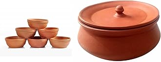 SHRIYAM CRAFTS Clay Curd Pot Dahi Handi/Dal Handi/Mitti Handi with Clay Vegetables Bawl (Curd 800ml with 6 Bawl)