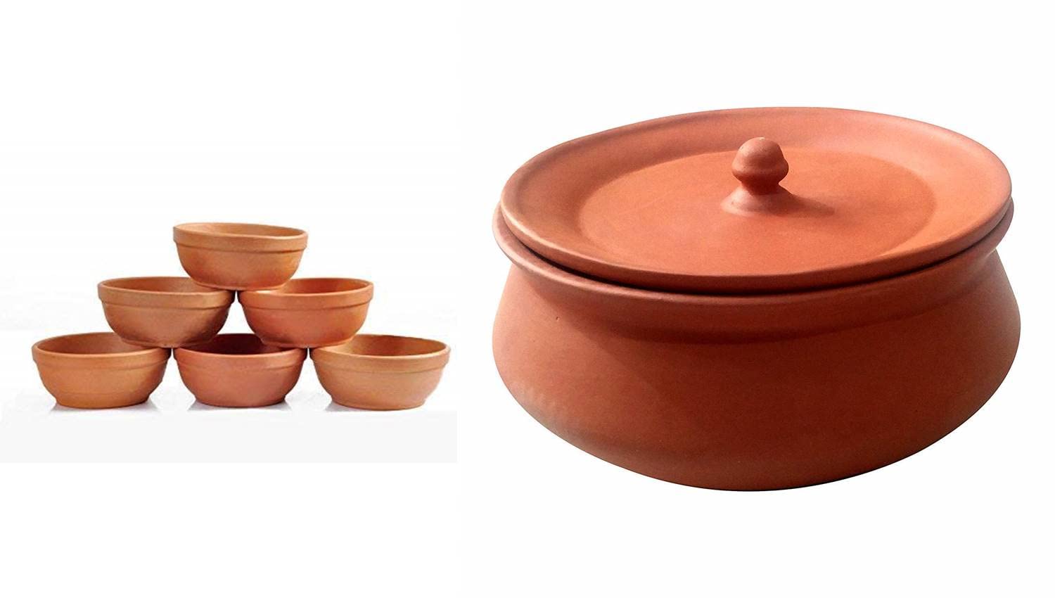 SHRIYAM CRAFTS Clay Curd Pot Dahi Handi/Dal Handi/Mitti Handi with Clay Vegetables Bawl (Curd 800ml with 6 Bawl)