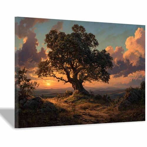 Tableau arbre de vie vert 60x90cm encadré pour décoration murale de salon