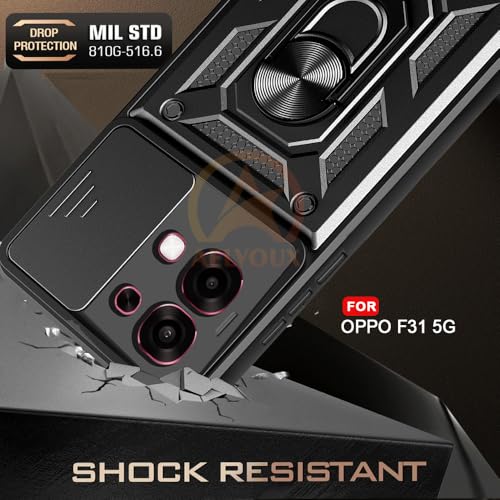 Image of Armor Bumper Back Cover Case for Oppo F31 5G Rotating Camera Cover, Ring Holder & Kickstand | Heavy Duty & 360 Degree Protection Oppo F31 5G Back Cover (Black)