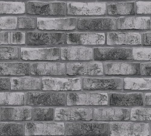 A.S. Création Bricks & Stones 388124 Papier peint en brique Gris anthracite 10,05 m x 0,53 m Fabriqué en Allemagne