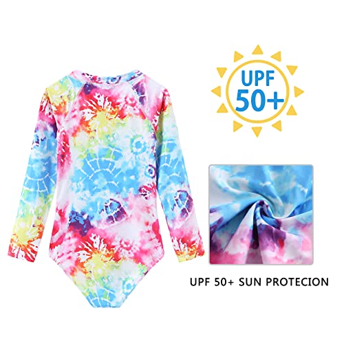 Aisyee Girls One Piece Swimsuits Long Sleeve Rash Guard Kids Hawaiian Bathing Suit UPF 50+ Swim Shirts 3-16 Years3