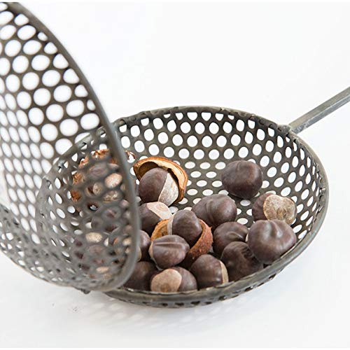 Padella per castagne caldarroste in ferro con manico in legno da camino