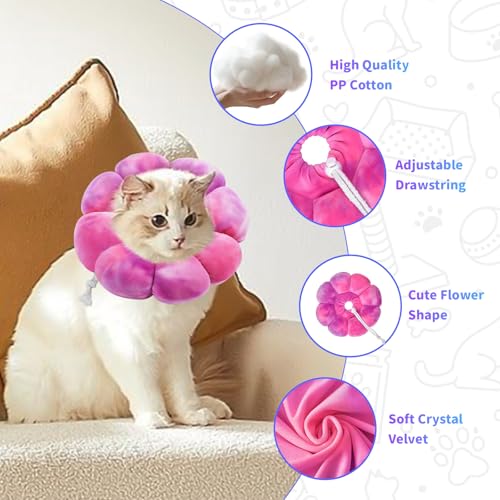 Image of Flower Cat Cone, Cat Cone Collar Dog Cone Soft Recovery E-Collar Dog Elizabethan Collar for Dogs and Cats to Stop Licking (Rose Purple, L)
