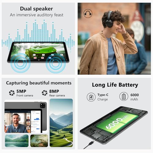 Image of Android 16 Tablet, 10 Inch Tablet with Keyboard, Octa-Core, 24GB RAM 64GB ROM 2TB Expand, 2 in 1 Tablets with Gemini AI, 6000mAh, WiFi, Widevine L1, GMS, Tablets with Case, Mouse, Stylus (Black)
