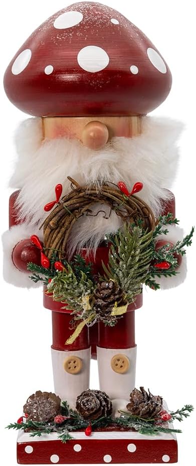 Kurt Adler 9-inch Wooden Mushroom Santa Nutcracker