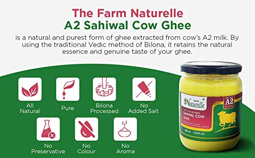 Farm Naturelle-100% Pure Desi Cow Ghee From A2 Milk (500Ml) Glass Bottle #TOP5